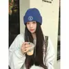 Gorro de Punto Azul Klein para Mujer, Estilo Coreano Versátil Protección para Orejas Engrosado Circunferencia de Cabeza Grande Gorro de Invierno