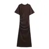 Para Comércio Exterior Transfronteiriço Europeu e Americano Roupas Femininas Aliexpress Mais Vendidas Verão Simples Marrom Chocolate Vestido Plissado