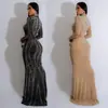 C6863 Moda Europea y Americana Transfronteriza Aliexpress Amazon Vestido Largo de Malla Color Sólido con Pedrería para Mujer