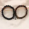 Amazon Pulsera de Piedra Natural Ojo de Tigre Ágata Caliente Tejida Acero Inoxidable Pulsera Magnética de Pareja Amor al por Mayor