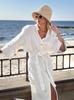Vestido Estilo Resort Francês para Mulheres Outono Novo Algodão e Linho Branco Cadarço Linha A Vestido Camisa Cintura Saia Longa para Mulheres