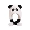 Gorro de panda para niños con orejas móviles, gorro grueso de felpa con protección para los oídos para otoño e invierno, lindo gorro cálido de dibujos animados para niños y niñas
