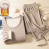 Conjunto de Roupa Íntima Térmica com Gola Redonda de Lã e Seda para Mulheres, Forrado com Fleece, Temperatura Constante, Camada Base de Aquecimento Rápido, Estilo Outono e Inverno