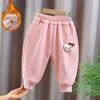 Pantalones Cálidos Nuevos de Invierno para Niñas Forrados de Polar Estilo Coreano Modernos Gato Tridimensional Cabeza Pantalones Casuales para Niños Pantalones Largos Forrados de Polar Modernos