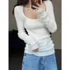 Top de punto americano puro y sexy escotado para mujer otoño/invierno cuello cuadrado suéter suave y pegajoso puro y sexy corte ajustado capa interior camisa base