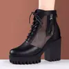 Botas de Malla de Cuero Suave Versátiles con Diseño Hueco, Plataforma de Tacón Grueso Alto Transpirable Botines Cortos Martin para Mujer, Verano 2026