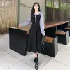Look de dos piezas otoño e invierno Vestido con cuello POLO para mujer de talla grande, disimula el vientre y estiliza, moderno vestido de talla grande de cintura alta para la hora del té con colores contrastantes
