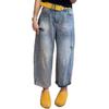 Jeans Harem Cropped Rasgado Plus Size para Mulheres, Novo Estilo de Verão, Petite e Plus Size, Calças Cenoura Soltas, Calças de Perna Larga