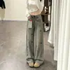Jeans retro de estilo americano con bordado de perro, de cintura alta y pierna ancha para mujer, nueva colección de otoño, corte holgado, efecto adelgazante, pierna recta, pantalones largos hasta el suelo