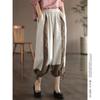 Verano 2025 Nuevo Algodón y Lino Artístico Vintage Bloque de Color Cintura Elástica Capri Casual Pantalones Linterna con Piernas Acanaladas para Mujer