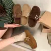 Zapatos Birkenstock de Terciopelo Plus para Otoño e Invierno, Zapatos Mula Retro de Hebilla Cuadrada para Mujer, Marrón Caqui Camello, Zapatos de Algodón Cómodos para Ponerse Fácilmente