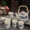 Xinmingxuan Cerámica Azul y Blanca Vintage con Filtro Juego de Té Doméstico Juego de Té Tetera de Porcelana Taza de Té Tetera de Cola Juego de Té