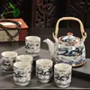 Juego de Té para el Hogar de Porcelana Azul y Blanca Retro con Filtro Tetera Cerámica Tazas de Té Olla con Asa Juego de Té