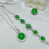 Juego de Calcedonia de Hielo Incrustada Plateado Colgante de Calcedonia Natural Aretes Pulsera Aretes Jade Juego de Regalo de Tres Piezas