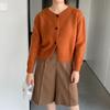 Ropa de Otoño para Mujer Jiazi Suéter Grueso Peludo Botón Manga Larga Cuello Redondo Top Corto Chaqueta Cárdigan B3119
