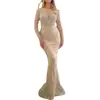 Primavera 2025 Nueva Ropa Femenina de Exportación Europea y Americana Transfronteriza Nuevo Bronceado Manga Larga Ajustado Sexy Falda Larga Vestido de Noche Falda Larga