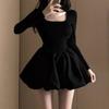 Vestido de Manga Larga con Cuello Redondo Sexy de Nuevo Estilo Transfronterizo Europeo y Americano, Bloque de Color, Falda Abullonada, Corte Ajustado, Reductor de Edad para Mujer Pg5757