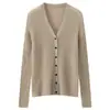 Suéter de punto clásico acanalado con cuello en V, nuevo modelo de otoño e invierno, top base deshirt para mujer de cachemira 100% pura, de un solo botón