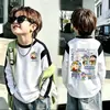 Camiseta de manga comprida para meninos, estilo primavera e outono, com mangas raglan, gola redonda, algodão puro, top básico versátil, camiseta moderna