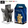 Cubiertos de Acero Inoxidable Transfronterizo de Amazon Cuchillo y Tenedor 1010 Cuchillo, Tenedor y Cuchara de Estilo Occidental Juego de 24 Piezas Cuchillo y Tenedor para Carne Caja de Regalo