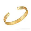 Set de Pulsera y Anillo Magnéticos de Venta Caliente Transfronterizo, Pulsera Magnética con Diseño de Flor, Joyería Unisex Estilo Retro Cepillado de Cobre Rojo Antiguo