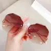 Nuevas de Moda Marco Grande Sin Montura Borde Cortado Poligonales Metal Templos Curvos Gafas de Sol de Celebridad de Internet Gafas de Sol para Mujer