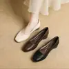 Zapatos Mocasines de Cuero Genuino Suave de Comercio Exterior para Mujer Nueva Llegada de Primavera Punta Cuadrada Corte Bajo para Personas de Mediana Edad y Mayores Suela Plana Zapatos de Madre Talla Grande Zapatos de Mujer con Suela Suave