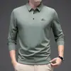 Camiseta de manga larga sin rastro para hombres de mediana edad con cuello de solapa Primavera y Otoño 2024 Top Casual de Negocios Holgado Polo de Papá