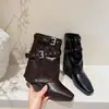 Moda Otoñal para Mujer Botines de Moda 2026 Botas Estilo Coreano Botines de Moda Punta Cuadrada Hebilla de Cinturón Tela para Pierna de Pantalón
