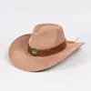 Sombrero de vaquero occidental turquesa tallado, estilo transfronterizo europeo y americano, nuevo sombrero de ala ancha para cuatro estaciones, sombrero de copa de moda, sombrero de jazz de lana