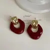 Pendientes de Rombo Hueco Geométrico con Gota de Aceite para Mujer Estilo Hong Kong Retro Lujo Ligero Moda Pendientes de Moda Tendencia Pendientes