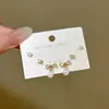 Exquisitos aretes de plata con pasador, de moño completo de diamantes y perlas, dulces y elegantes, con un diseño único, estilo delicado, aretes de botón versátiles