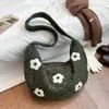 Bolso Bandolera Bordado de Flor Rellena Estilo Coreano Bolso Dulce de Croissant Estilo Bosque Literario Otoño e Invierno Gran Capacidad Bolso de Hombro Retro