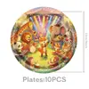 Decoraciones de Fiesta de Cumpleaños de Animales de la Selva Amazónica Jirafa Dinosaurio Tema Musical Platos Vasos de Papel Desechables Mantel