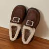 Zapatos de Algodón Versátiles Retro Estilo Británico Mocasines de Terciopelo y Cuero Nobuck Zapatos Birkenstock Otoño e Invierno Zapatos Pequeños de Cuero