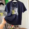 Camiseta de Manga Corta con Estampado de Gato 100% Algodón para Mujer 2026 Verano Nueva Talla Grande Adelgazante MM Camiseta de Hombro Normal