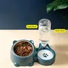 Comedero para Gatos con Tapa Inclinada, Comedero para Perros, Comedero para Comida de Gato, Acero Inoxidable de Doble Compartimento, Relleno Automático de Agua para Mascotas, Dispositivo de Alimentación de Agua Todo en Uno.
