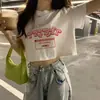 Playera Corta Retro de Cintura Alta Estilo Americano para Mujer ins Trendy Hot Girls Manga Corta Ajustada Ombligo Estilo Dulce y Picante Diseño Estilo Verano