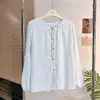 Pijama cárdigan ligero de algodón nube para mujer, de manga larga, corte holgado, top casual de cuello redondo, adecuado para usar en casa o como prenda exterior en otoño