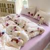 Juego de Ropa de Cama Fresco de Cuatro Piezas Estilo Ins para Primavera y Verano, Funda de Edredón de Algodón Puro Lavado, Juego de Sábanas Ajustables de Tres-Cuatro Piezas para Estudiantes