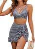 Amazon Cross-border Split Bikini Swimsuit Conjunto de três peças Flat Corner Conservador Xadrez Barriga Cobrindo Slim Swimsuit para Mulheres