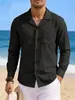 2026 Comercio Exterior Otoño Nueva Ropa de Hombre 7 Colores Lino Manga Larga Holgada Sudadera Camisa de Manga Larga Lisa Hombre Tallas Grandes