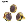Anillo Ajustable Unisex Wt-R605 Amatista Vintage Cuarzo Triturado Incrustado con Piedras de Colores Chapado en Oro de 18K
