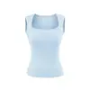 Top Regata de Verão 2026 Novo com Gola Quadrada Sem Mangas para Mulheres, Básico Simples de Corte Justo com Bojos, Top Regata Base de Cor Sólida
