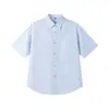 2026 Nova Camisa Casual Masculina de Manga Curta Cor Sólida Simples Solta Tamanho Grande Camisa com Gola Top Masculino