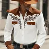 Camisa masculina de manga comprida, camisa casual de botões, camisa masculina de ganga estilo étnico retrô, respirável e macia