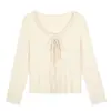 Camiseta de Manga Larga con Lunares, Cuello en V Hombro Derecho, Lazo, Estilo Coreano, Invierno, Tallas Grandes para Mujeres con Sobrepeso, Top Adelgazante 66099