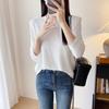 Camiseta de Manga Larga Holgada de Dos Piezas Falsas con Rayas Blancas y Negras con Sentido del Diseño de Bienestar para Mujer Top Camiseta Base para Mujer J0318D