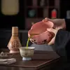 Juego de Matcha de Cerámica Ru Rosa, Tazón de Matcha con Forma de Calabaza, Utensilios de Té de Imitación Vintage Dinastía Song, Soporte para Batidor de Matcha, Soporte para Batidor de Matcha, Soporte de Cien Hojas