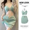 Traje de Baño Nuevo 2025 para Mujer Deseo Puro Sexy Falda Dividida Bikini de Tres Piezas Reunión Pecho Pequeño Vacaciones Aguas Termales